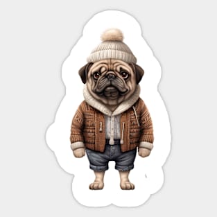 Winter Pug Dog Sticker